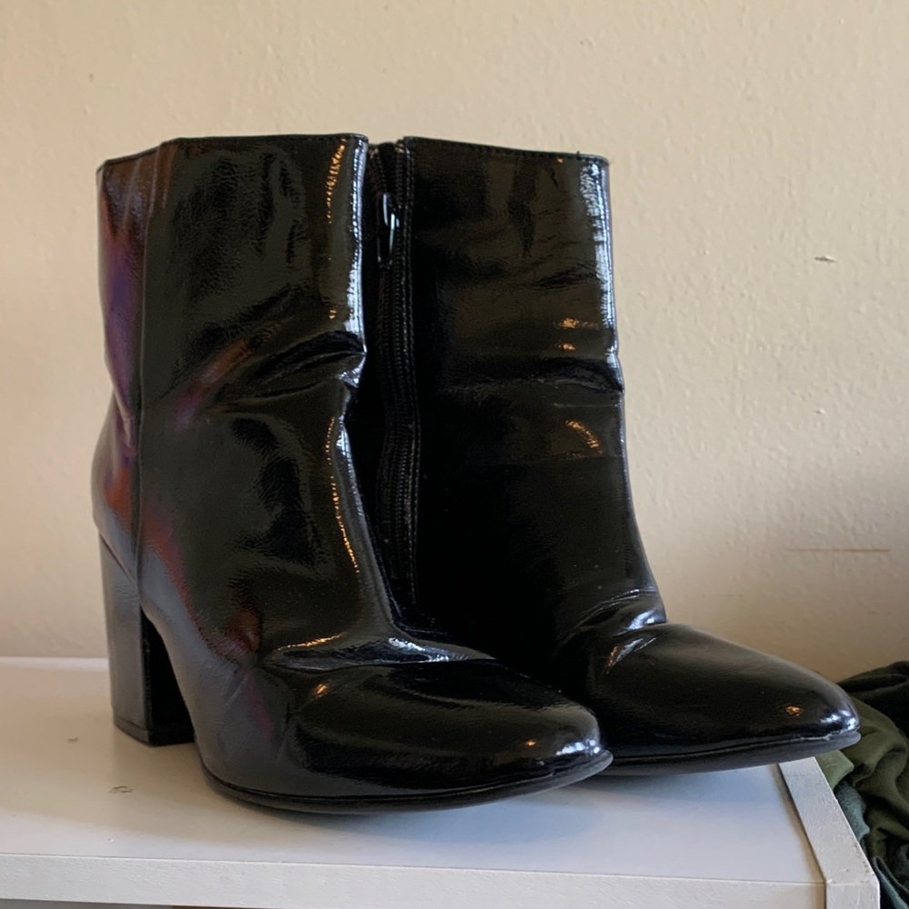 Madden Girl Shiny Black Ankle Booties